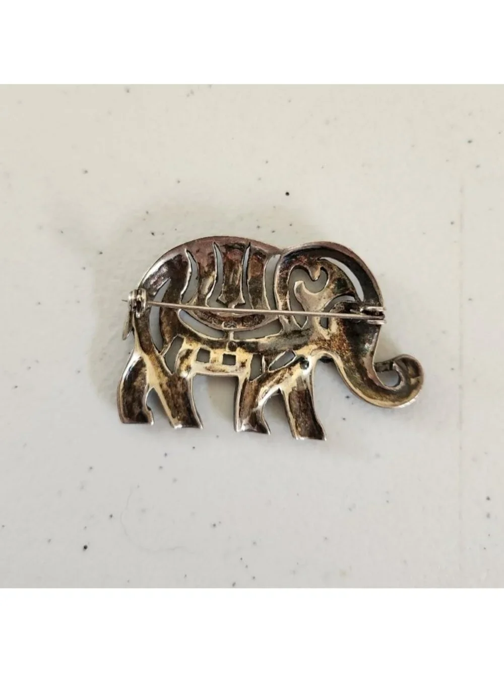 Vintage Elephant Pin Brooch Large Silver Tone Rhinestones Costume Jewlery 90s